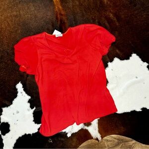 Light red/coral boutique blouse, puffed sleeve